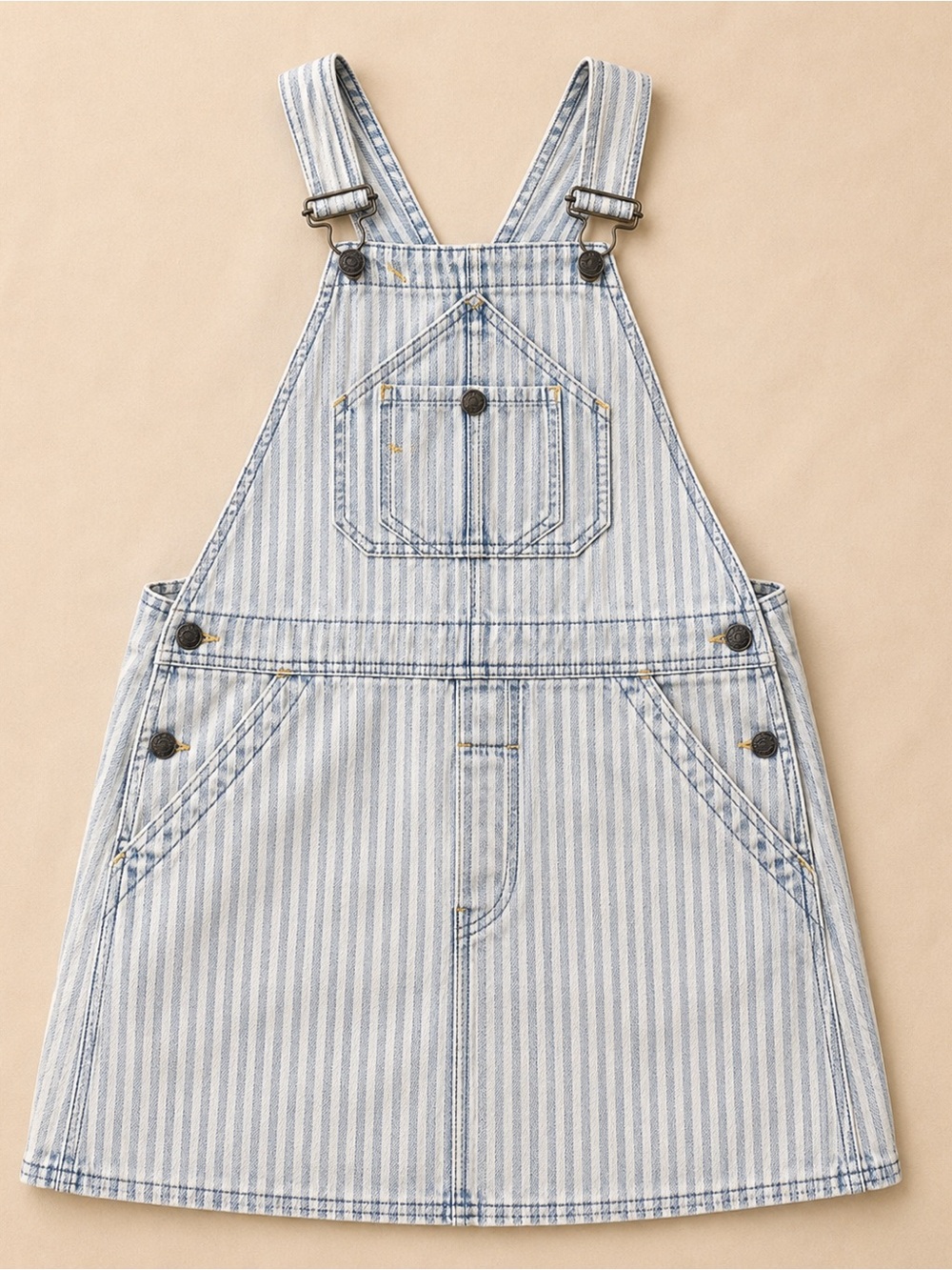 Faherty Light Blue and White Striped Overall Detail